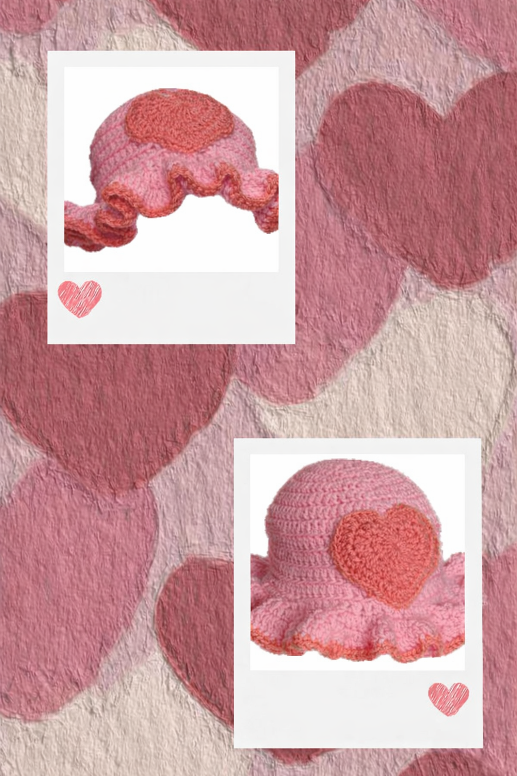 Crochet pink heart bucket hat 🩷(for kids)