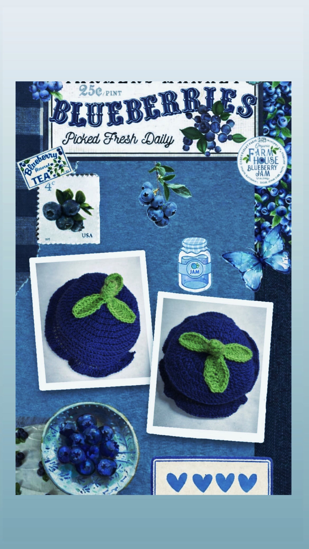 Crochet blueberry bucket hat 💙🫐